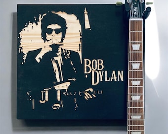 Bob Dylan Wood Engraved  Guitar Wall Hnager Mount