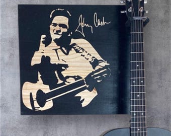 Johnny Cash Wood Engraved Guitar Hanger Wall Mount