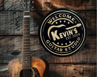 Personalized Music Room Sign: Engraved Pine Wood Studio Decor