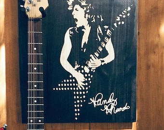 Randy Rhoads Engraved Wood  Guitar Hanger Wall Mount