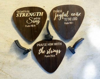 Wood Engraved Religious Psalm Guitar Hanger Wall Mount
