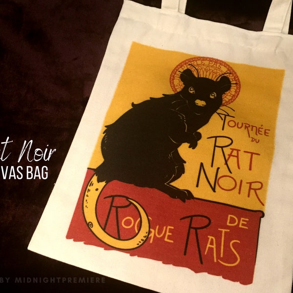 Rat Noir Canvas Tote Bag | Rogue Rats Chat Noir Vaudeville Parody Poster Art, Cecil Black Rat Durable Double-Sided Tote