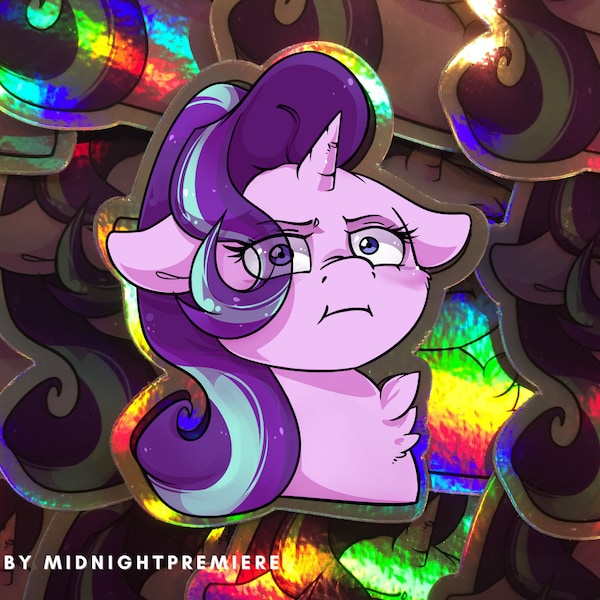 Starlight Glimmer "I See"  Holographic MLP Vinyl Waterproof Sticker Dishwasher-Safe, Holo My Little Pony Friendship is Magic