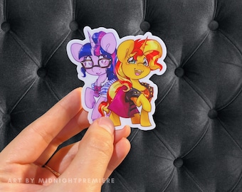 SciTwi and Sunset Sticker | Waterproof Dishwasher Safe 3" Vinyl Decal | Twilight Sparkle Shimmer EqG MLP FiM My Little Pony Friendship Magic