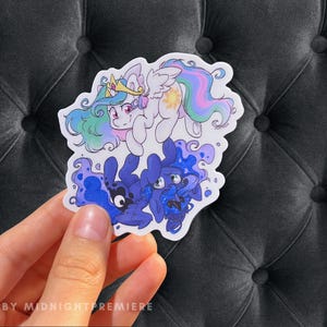LunaTia Waterproof Sticker | Dishwasher-Safe 3&quot; Vinyl Car, Laptop Decal | Princess Luna Celestia MLP FiM My Little Pony Friendship is Magic