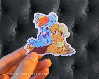 Rainbow Dash and Applejack Sticker | Waterproof Dishwasher Safe 3" Vinyl Car Laptop Decal | MLP FiM Book My Little Pony Friendship is Magic