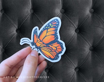 Pegatina de mariposa monarca / Vinilo impermeable y apto para lavavajillas de 3" para computadora portátil y automóvil / Alas de la naturaleza