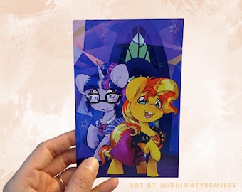 Twilight Sparkle i Sunset Shimmer pocztówka 4x6, MLP FiM My Little Pony Przyjaźń to magia Księżniczka SciTwi Equestria Girls EqG