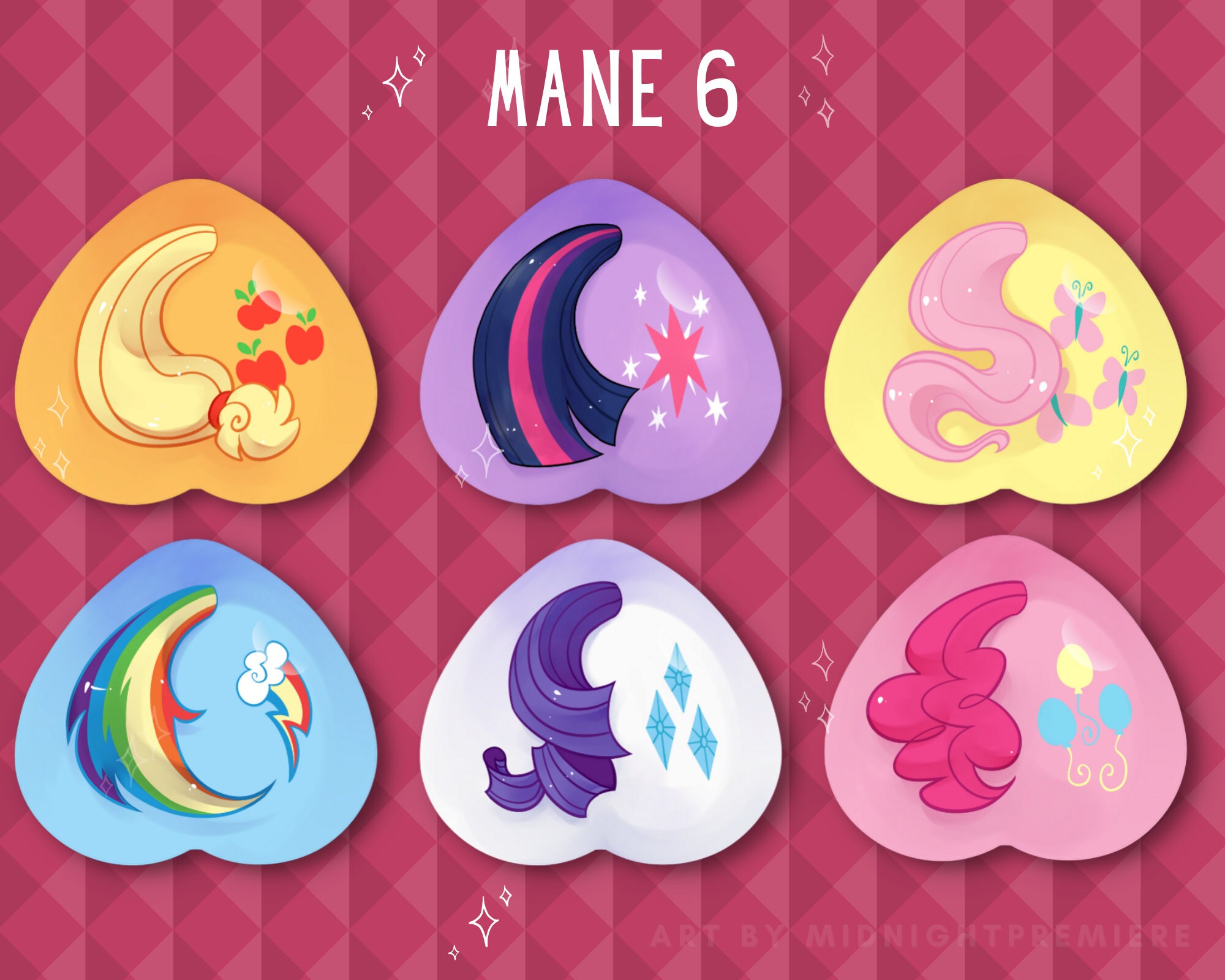 My Little Pony Mane 6 Cutie Mark Buttons MLP Friendship Is Magic Fim 