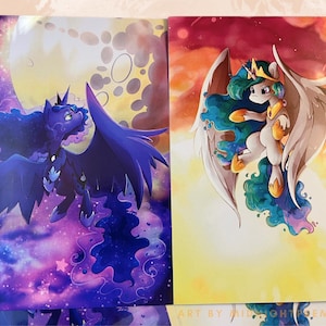 Conjunto de impressão de cartão postal Luna e Celestia 4x6 | Princesa Tia Nightmare Moon My Little Pony Pôster Friendship is Magic