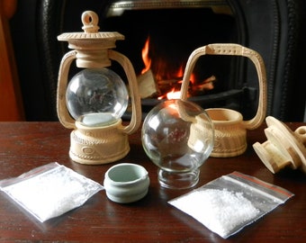 Set of TWO 45mm Tiny Snow Globe Lantern Kits, RESIN base, glass globe, rubber gasket, fake snow!