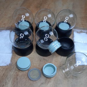 45mm Tiny Snow Globe Kit: Black Resin Base, Fake Snow (Set of 6)
