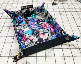 Goth Rainbow Roses dice rolling tray, Wednesday Window - dnd dice tray, RPG, board game accessories - geeky gifts