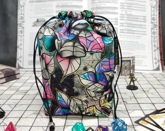 Goth Rainbow Roses dice bag - DnD dice bag, with pockets - RPG accessories, Wednesday Window, geeky gifts