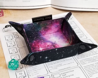 Galaxy print small dice tray, fancy print on the inside, dnd dice tray, board game accessories, geeky gifts