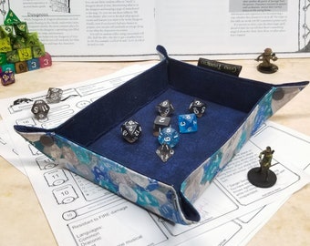 Blue Polyhedral Dice DnD Dice Tray, collapsible dice tray, board game accessories, nerdy gifts, catch all tray