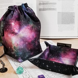 Galaxy Dice Bag with Pockets tabletop gaming bag nerdy gift dnd gifts space print Yes! Add a mini tray