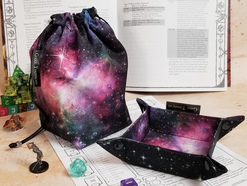 Galaxy Dice Bag with Pockets tabletop gaming bag nerdy gift dnd gifts space print Yes! Add a mini tray