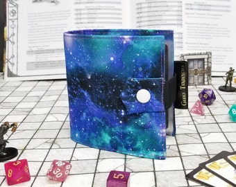 Chonky Spellbook - Blue Nebula Galaxy print - Spell Card holder - RPG Accessories - 48page/96 cards - TTRPG Magic Casters - Nerdy Gift