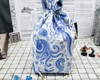 Mermaid Dice Bag with Pockets -  handmade tabletop gaming bag - RPG accessories - dnd gift for girl gamer