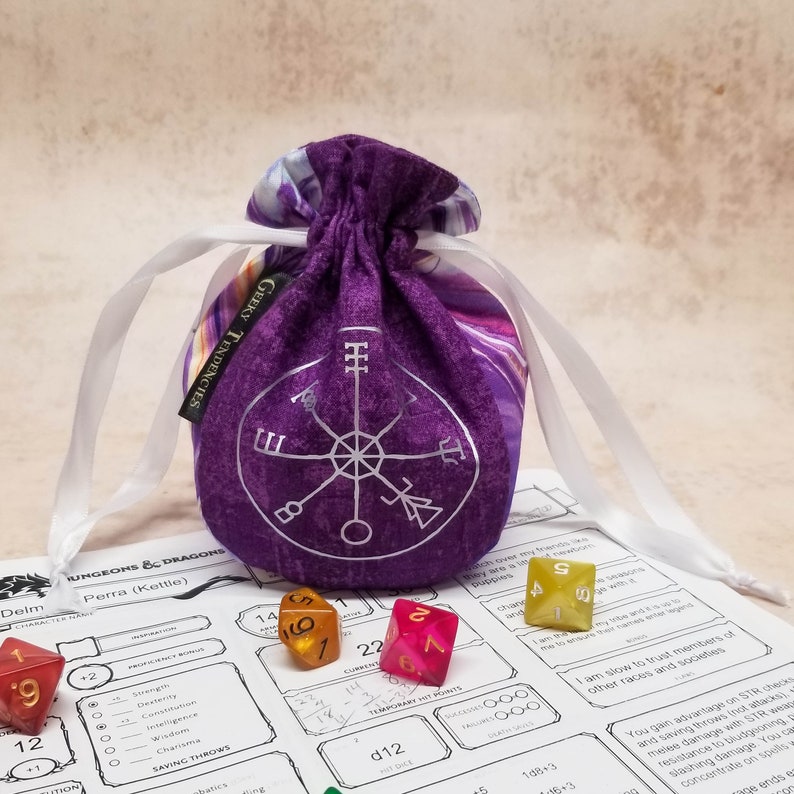 Personalized small round dice bag, dnd accessories, drawstring bag coin pouch, nerdy gifts image 2