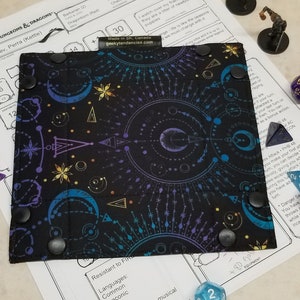 Celestial print small dice tray, moon and stars theme, dnd dice tray, board game accessories, geeky gifts image 4