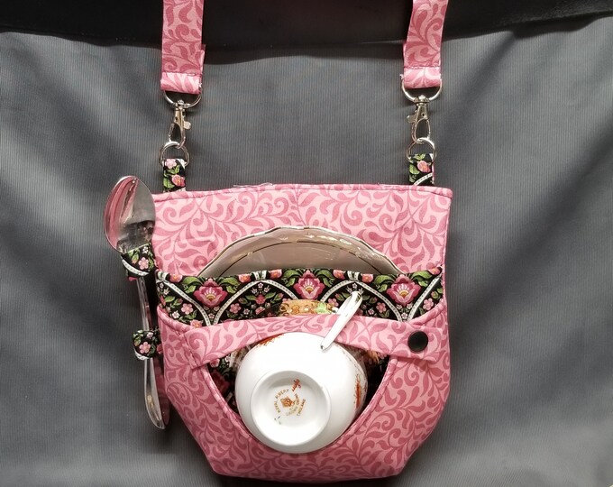 Black Teacup Holster with Platinum Rose Cup and Saucer