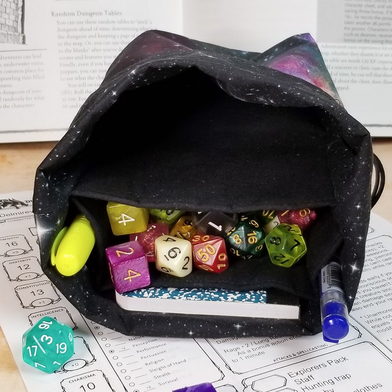 Galaxy Dice Bag with Pockets tabletop gaming bag nerdy gift dnd gifts space print image 2