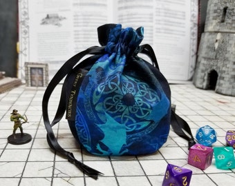 Blue Dragon Small DnD Dice Bag, holds up to 14 sets of dice, RPG, tabletop gaming, nerdy gifts