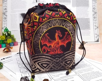 Red Dragon Dnd Dice bag - with built-in pocket organizer - RPG accessories - Dungeon Master Gifts