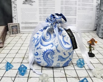 Small Mermaid DnD Dice Bag, holds up to 14 sets of dice (about 100 dice), for RPG and tabletop gaming, gift for girl gamer.