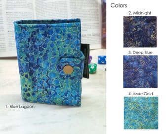 Custom Softcover Spell book,  Blue & Metallic Gold, 36-48 card storage, DnD Accessories, Gamer gifts, Choose your print