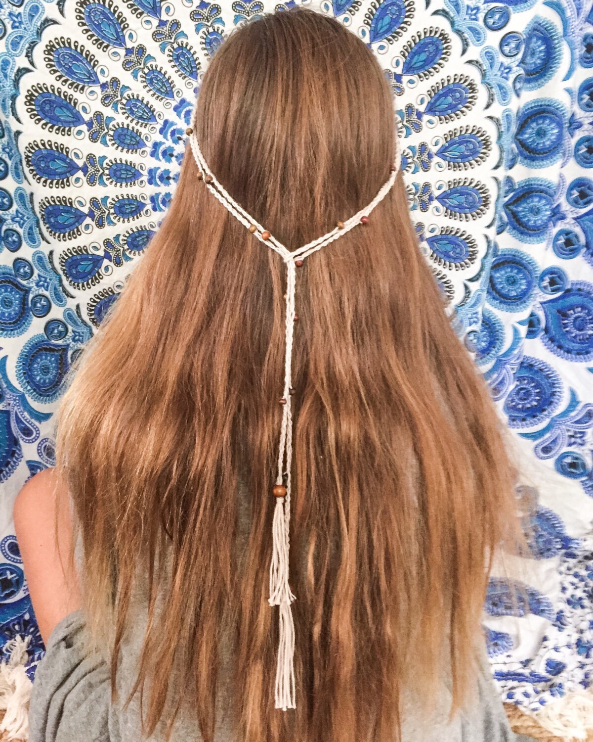Crochet Hippie Headband. Beaded Hair Wrap. Tassel Hairband. - Etsy