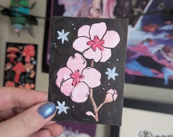 Flowers | ACEO ATC | Original Artist Trading Card Mini Artwork