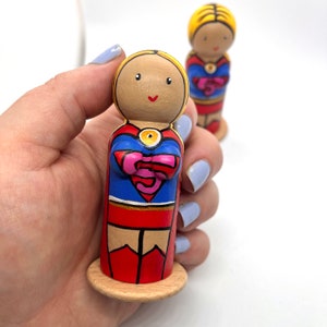 Vintage Comics Super Girl Peg Doll Ornament. Fan Art. Comicon. Big Boobed  Super Woman. Female Superhero. Super girl fan art.