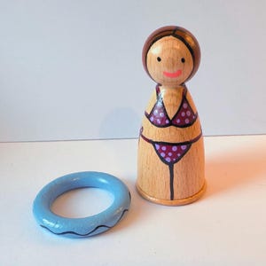 Hand-Painted Swimmer Peg Doll with Pool Float