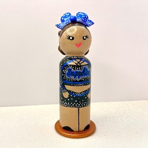 Fully Customised Cheerleader Peg Doll Ornament. Cheerleader gifts.