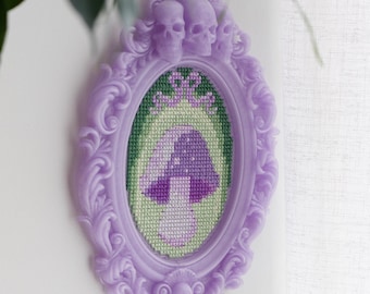 Gothic Cross Stitch Frame, Skull Whimsigoth Decor, Stitchable Embroidery Hoop Alternative, Goth Home Decor, Cross Stitch Blank