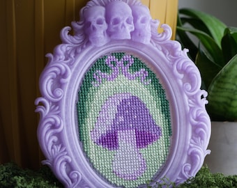 Gothic Cross Stitch Frame, Skull Whimsigoth Decor, Stitchable Embroidery Hoop Alternative, Goth Home Decor, Cross Stitch Blank