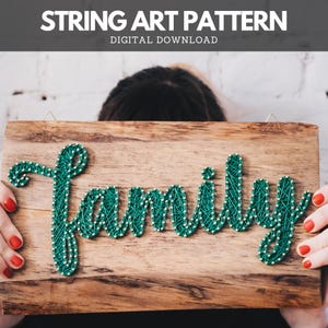 Family text wood sign string art pattern printable - Family sign DIY string art template with simple instructions for beginners