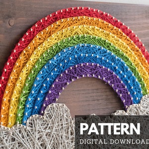 Rainbow string art pattern printable Rainbow DIY string art template with step-by-step instructions PDF printable guide image 1