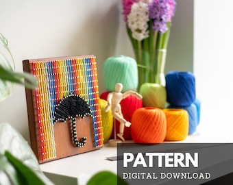 Vibrant String Art Pattern - Colorful Rainbow String Art Template for adults - Do It Yourself Wall Art