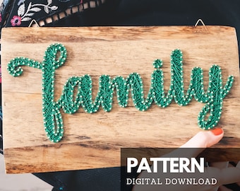 Family text wood sign string art pattern printable - Family sign DIY string art template with simple instructions for beginners