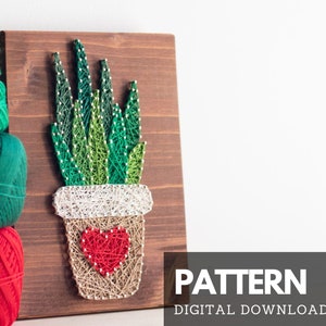 Succulent string art pattern with instructions and tips, aloe vera digital download nail and thread template and tutorial for kids adults