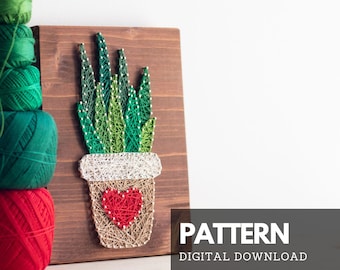 Succulent string art pattern with instructions and tips, aloe vera digital download nail and thread template and tutorial for kids adults