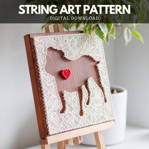 String Art Pattern - French Bulldog with Heart Silhouette Template
