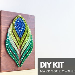 Peacock bird feather string art DIY kit for kids and adults - DIY wood sign craft kit with peacock feather design for beginners