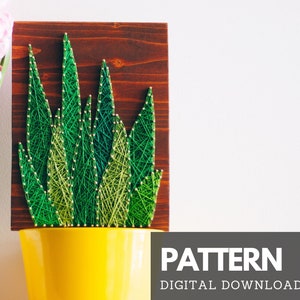 String art pattern printable - green plant DIY string art template with instructions