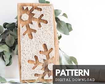 Snowflake silhouette string art pattern printable - Christmas string art pattern for kids and adults, printable string art nail template