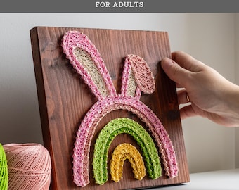 String Art Kit for Adults – Easter Rainbow with Bunny Ears DIY Craft Kit